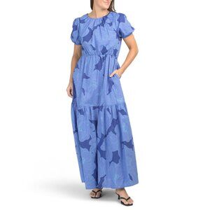 SUGAR LIPS Blue Becca Skyline Floral Print Tiered Maxi Dress